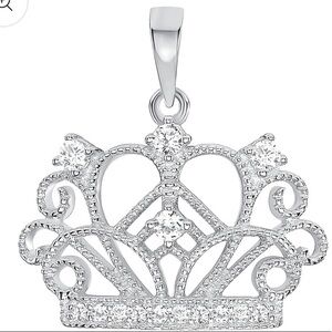 Silver 925 Rhodium Plated Cubic Zirconia Crown Pendant